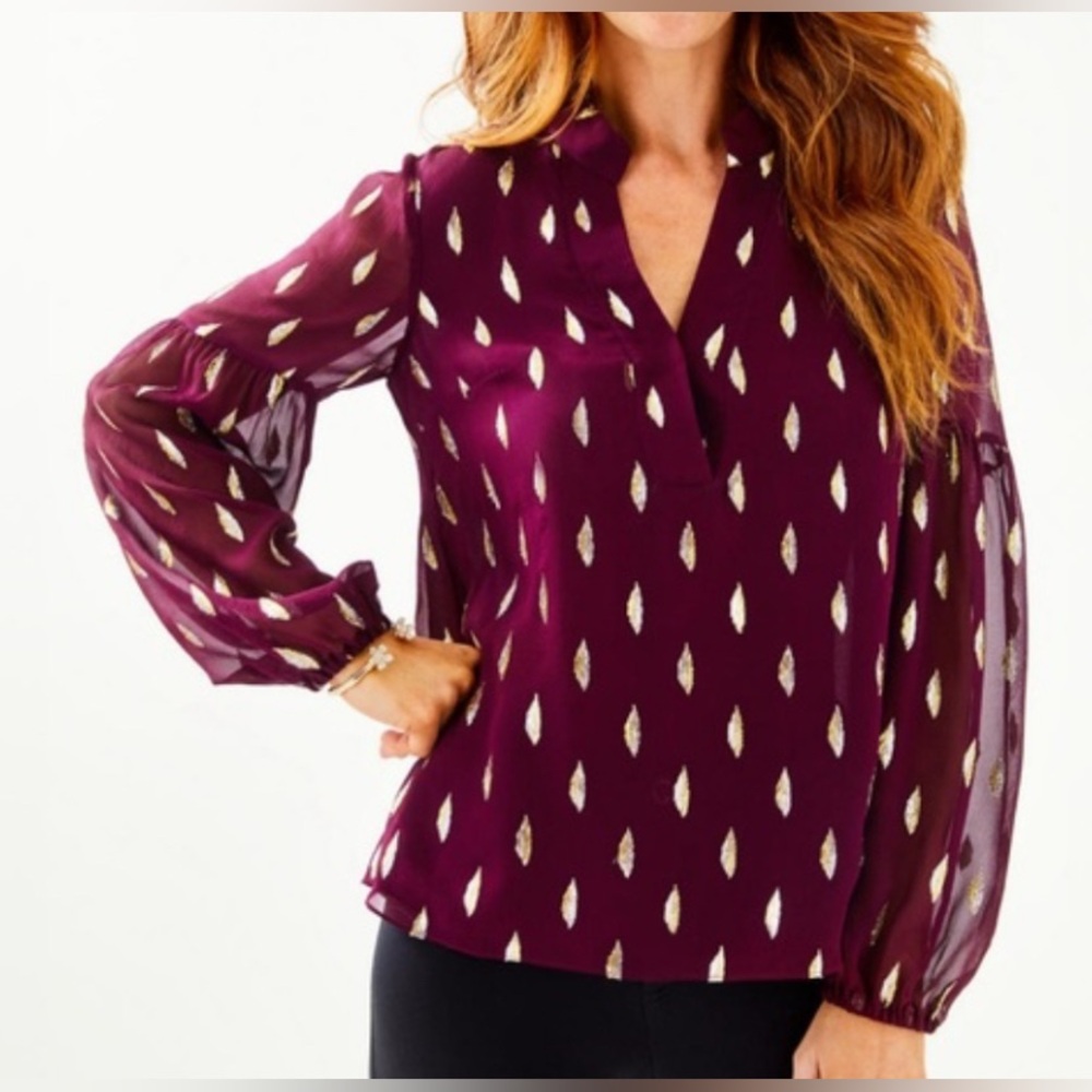 Full Moon Harlow Foil Print Blouse, Burgundy - Medium
